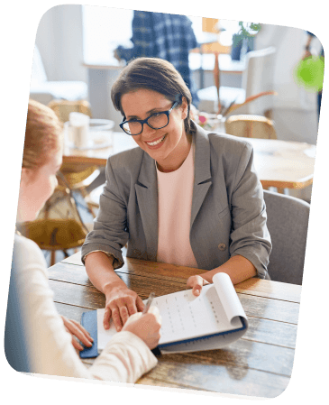 Woman talking with student